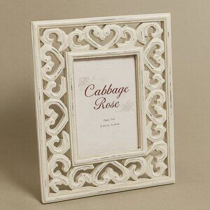 Cabbage Rose White Ornate Distressed Picture Frame – 4x6